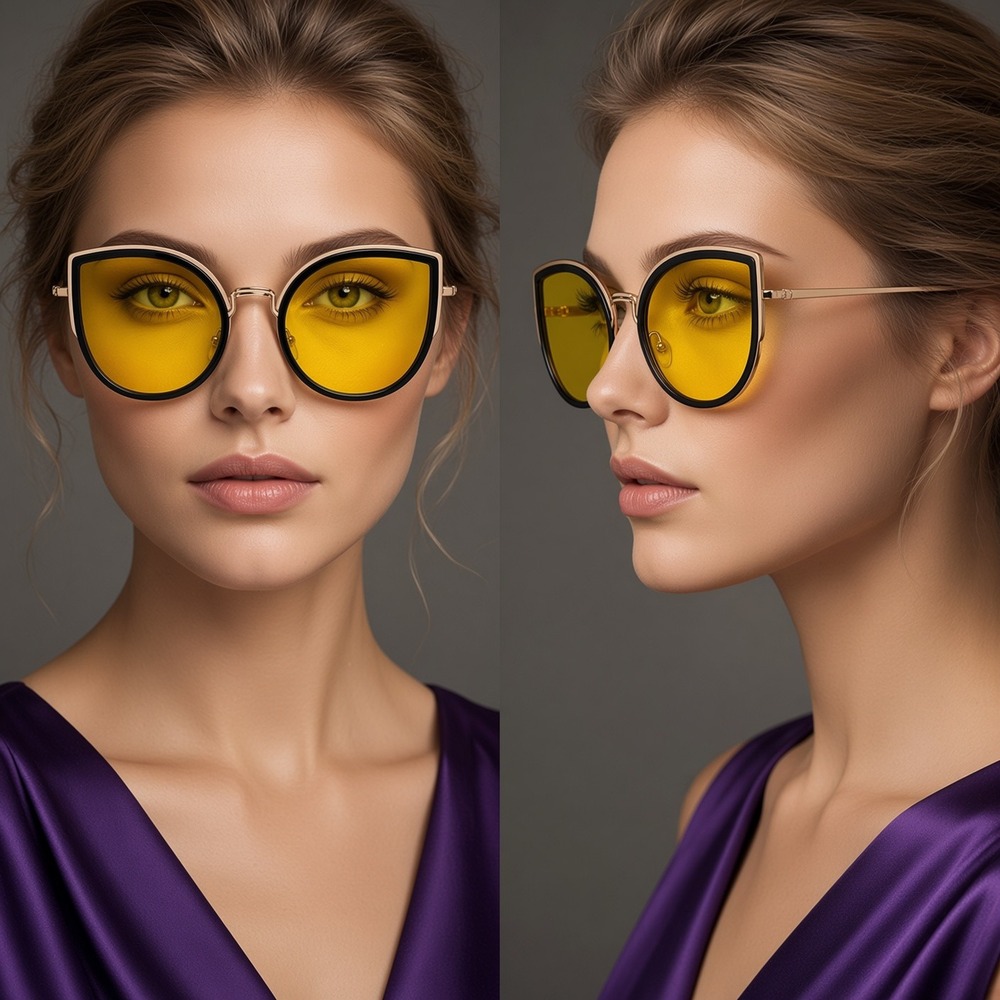 Cat Eye Sunglasses Yellow Lens Fashion Designer Style Women Shades Luxury Trendy